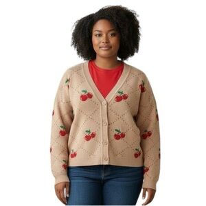 99 Jane Street Cherry Print Cardigan Sweater Medium NWOT - Teacher | Preschool